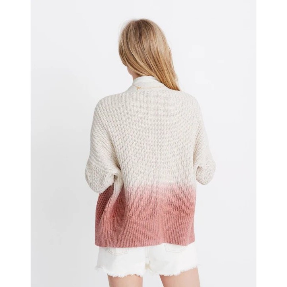 Madewell Ombre Dip‎ Dye Courtland Cardigan Sweater Beige Pink Cotton Size L - Picture 2 of 10